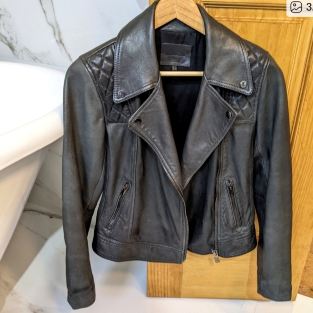 Women's Black Leather Jacket - Picture 2 of 5